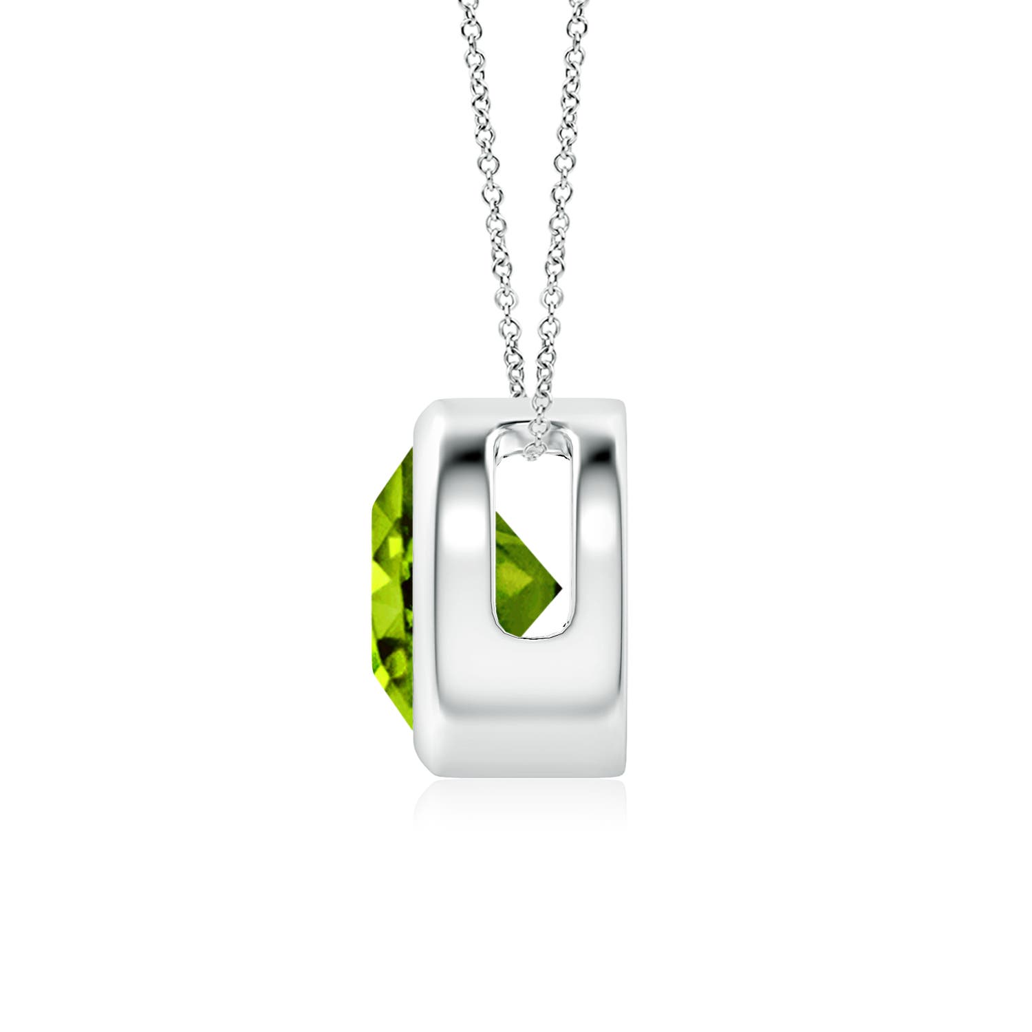 7mm AAAA Bezel-Set Round Peridot Solitaire Pendant in White Gold