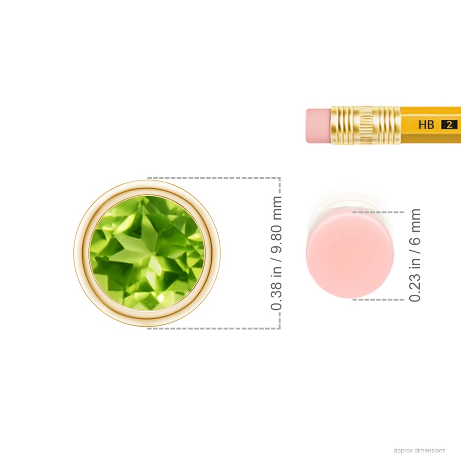 8mm AAA Bezel-Set Round Peridot Solitaire Pendant in 18K Yellow Gold ruler