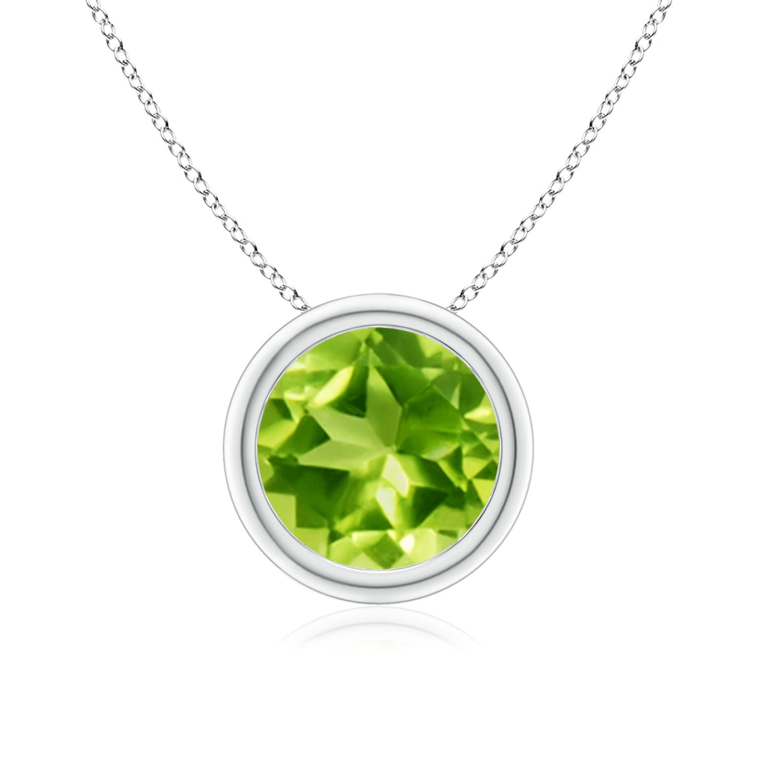 8mm AAA Bezel-Set Round Peridot Solitaire Pendant in P950 Platinum
