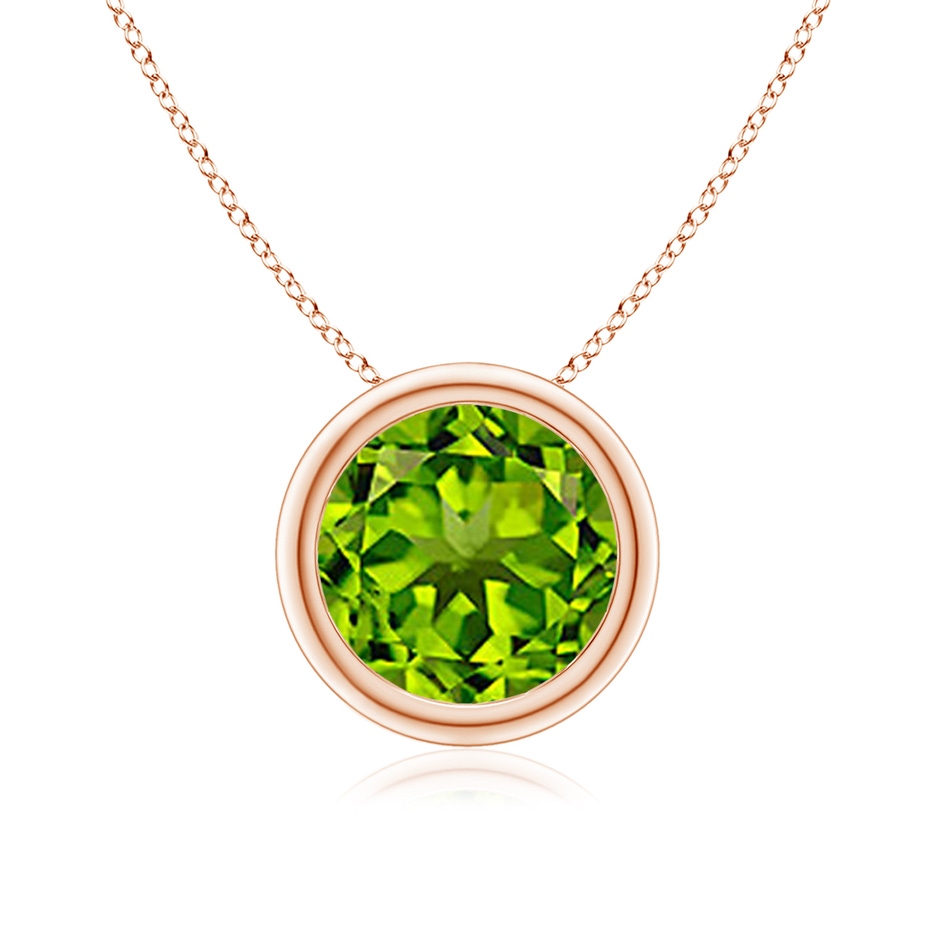 8mm AAAA Bezel-Set Round Peridot Solitaire Pendant in 18K Rose Gold 