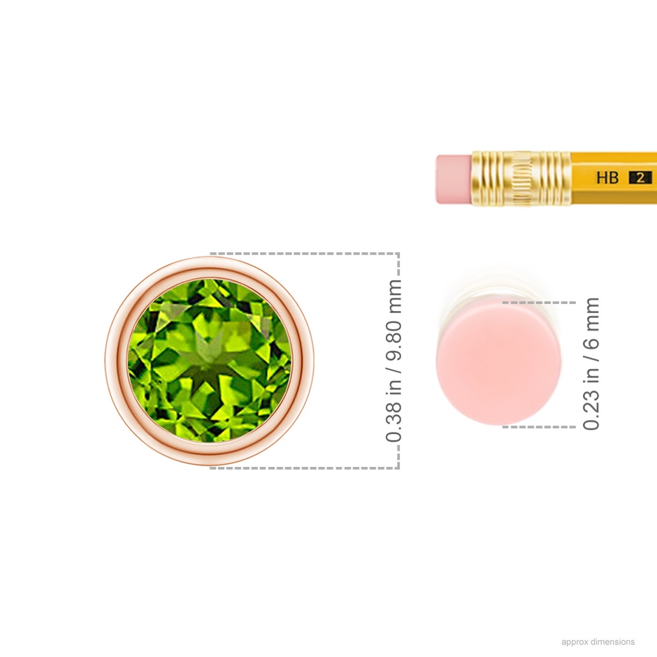8mm AAAA Bezel-Set Round Peridot Solitaire Pendant in 18K Rose Gold ruler