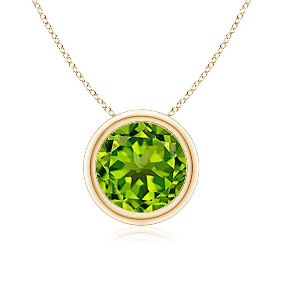 8mm AAAA Bezel-Set Round Peridot Solitaire Pendant in Yellow Gold 