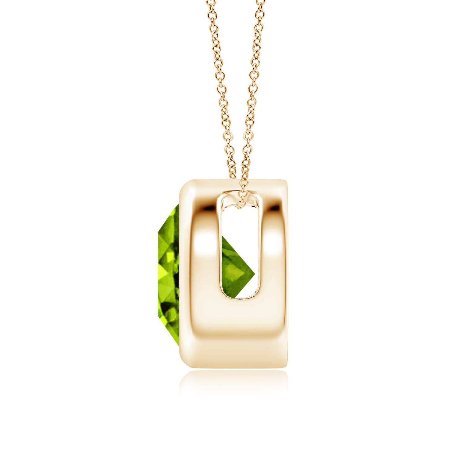 8mm AAAA Bezel-Set Round Peridot Solitaire Pendant in Yellow Gold