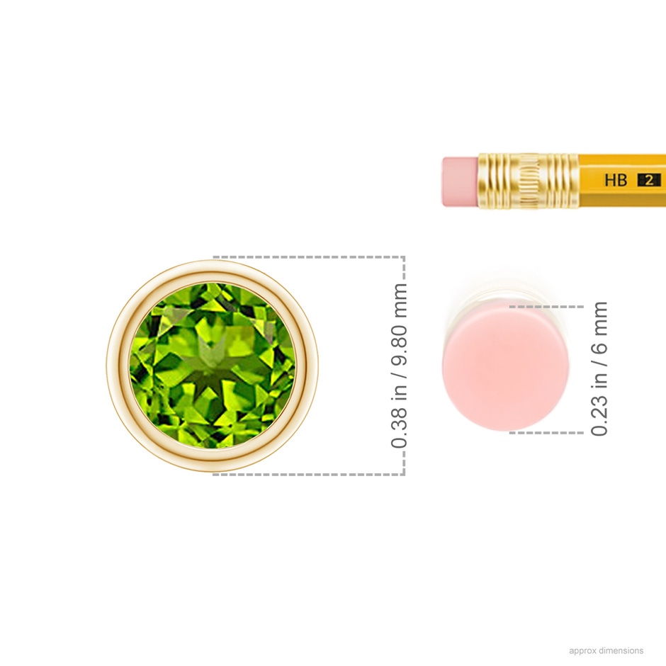8mm AAAA Bezel-Set Round Peridot Solitaire Pendant in Yellow Gold ruler
