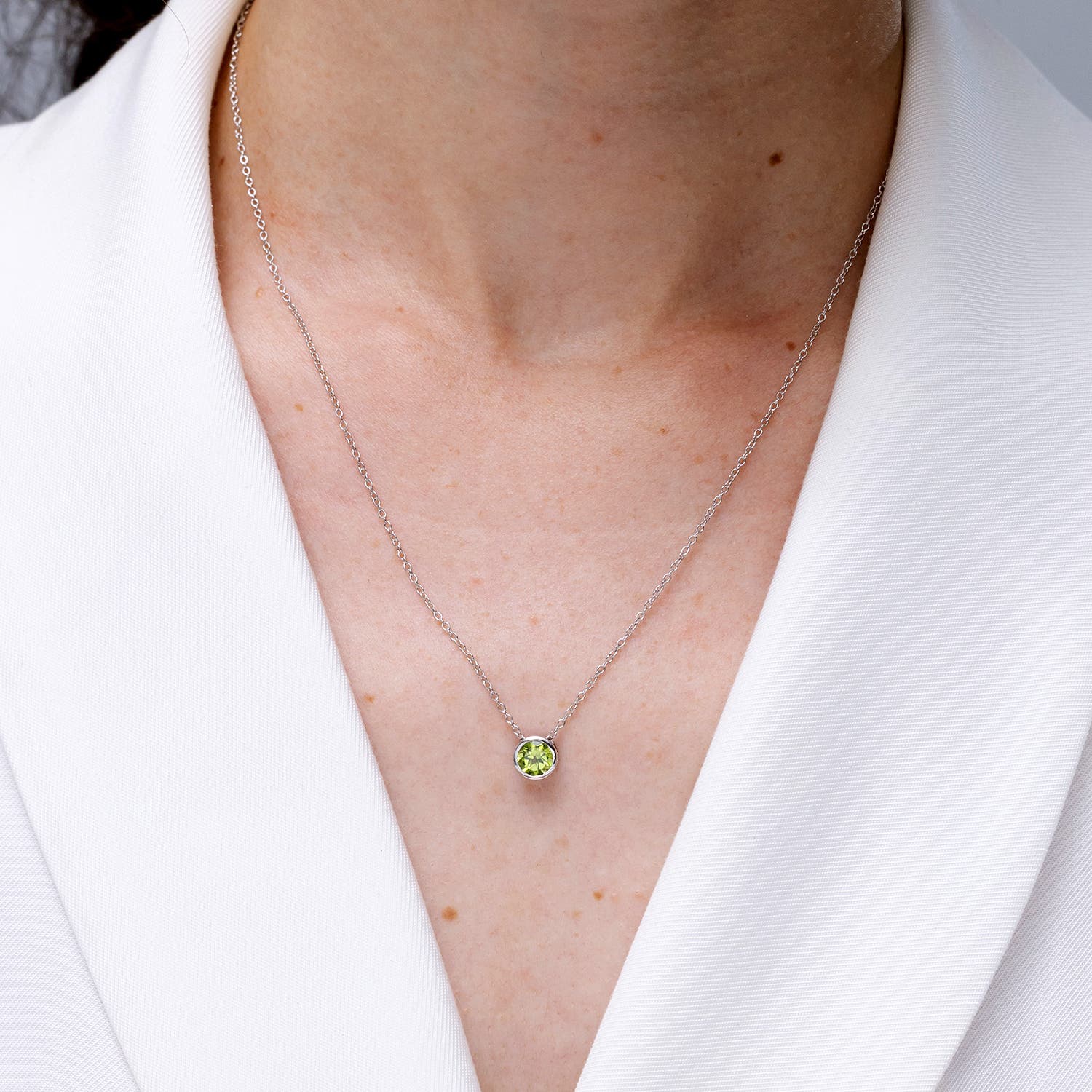 ANGARA 2 Ct Natural Peridot Round Shape Pendant Necklace in Sterling Silver - Picture 4 of 45