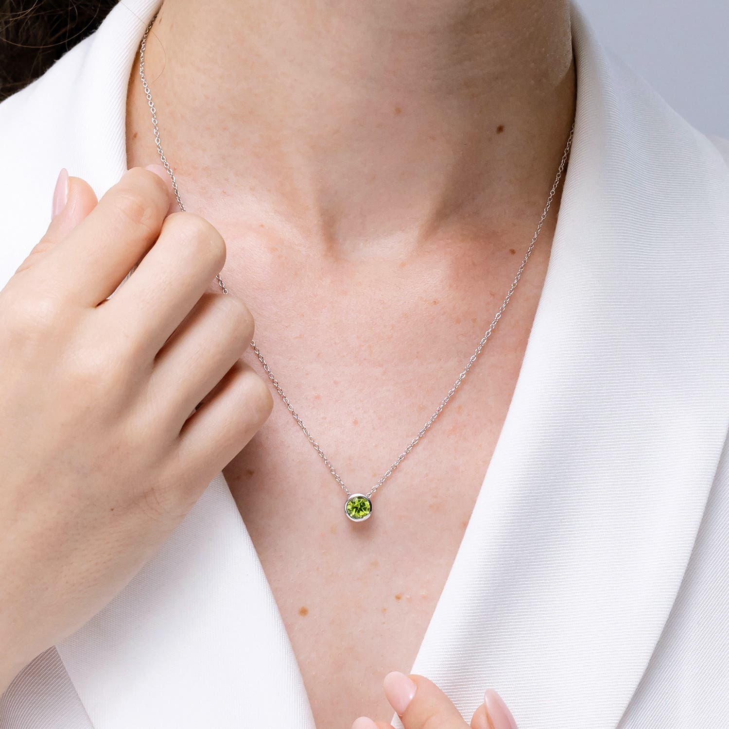 ANGARA 2 Ct Natural Peridot Round Shape Pendant Necklace in Sterling Silver - Picture 5 of 45