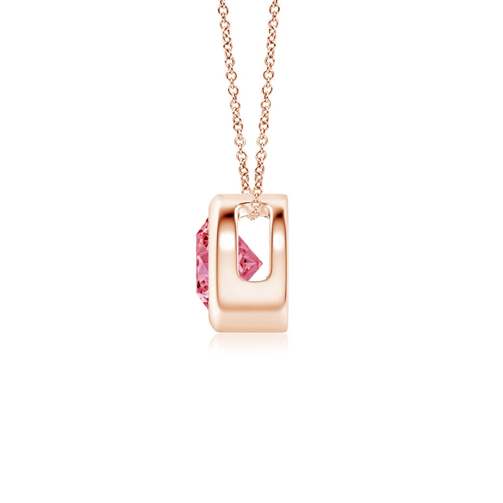5.1mm AAAA Bezel-Set Round Fancy Intense Pink Diamond Solitaire Pendant in Rose Gold - side 199