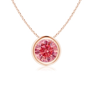 6.4mm AAAA Bezel-Set Round Fancy Intense Pink Diamond Solitaire Pendant in Rose Gold