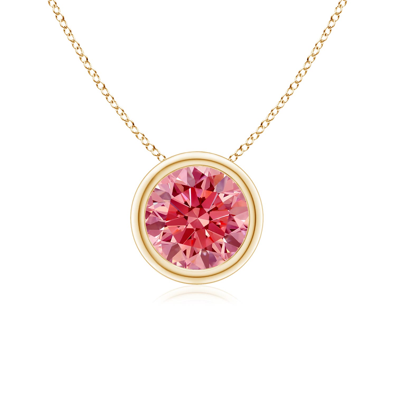 Angara 1.0 CTW Bezel-Set Round Fancy Intense Pink Diamond Solitaire Pendant in 14K Yellow Gold