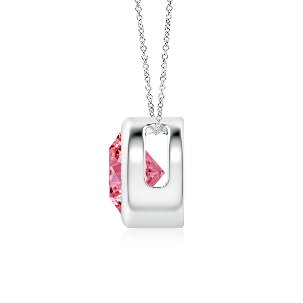 7mm AAAA Bezel-Set Round Fancy Intense Pink Diamond Solitaire Pendant in White Gold - side 199
