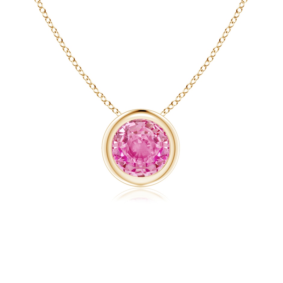 5mm AA Bezel-Set Round Pink Sapphire Solitaire Pendant in Yellow Gold 