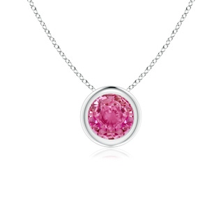 5mm AAA Bezel-Set Round Pink Sapphire Solitaire Pendant in White Gold