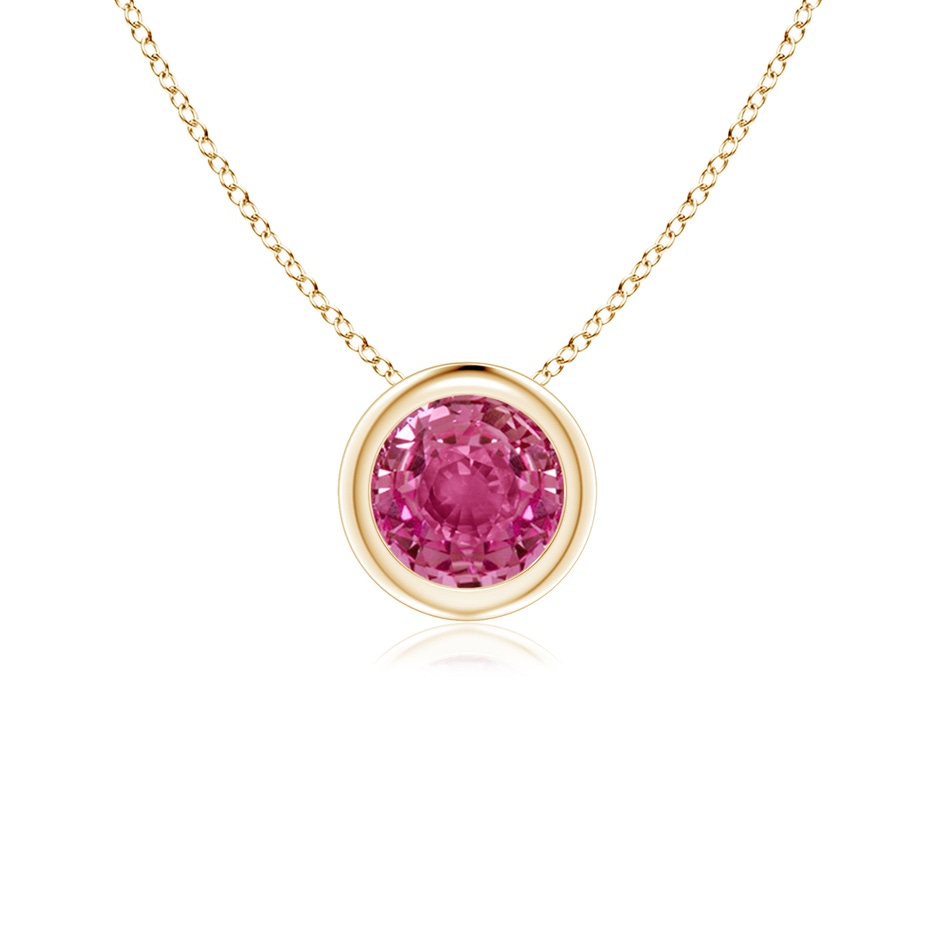 5mm AAAA Bezel-Set Round Pink Sapphire Solitaire Pendant in 18K Yellow Gold 