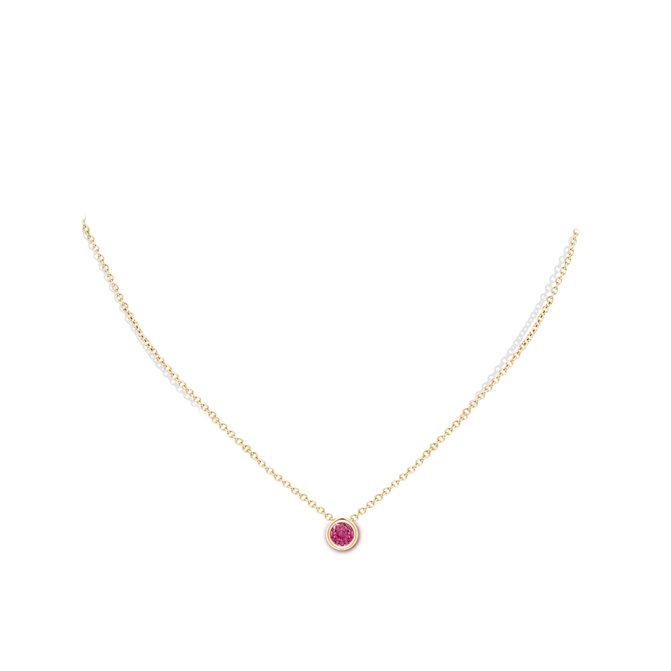 5mm AAAA Bezel-Set Round Pink Sapphire Solitaire Pendant in 18K Yellow Gold pen