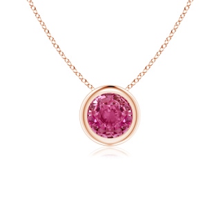 5mm AAAA Bezel-Set Round Pink Sapphire Solitaire Pendant in 9K Rose Gold