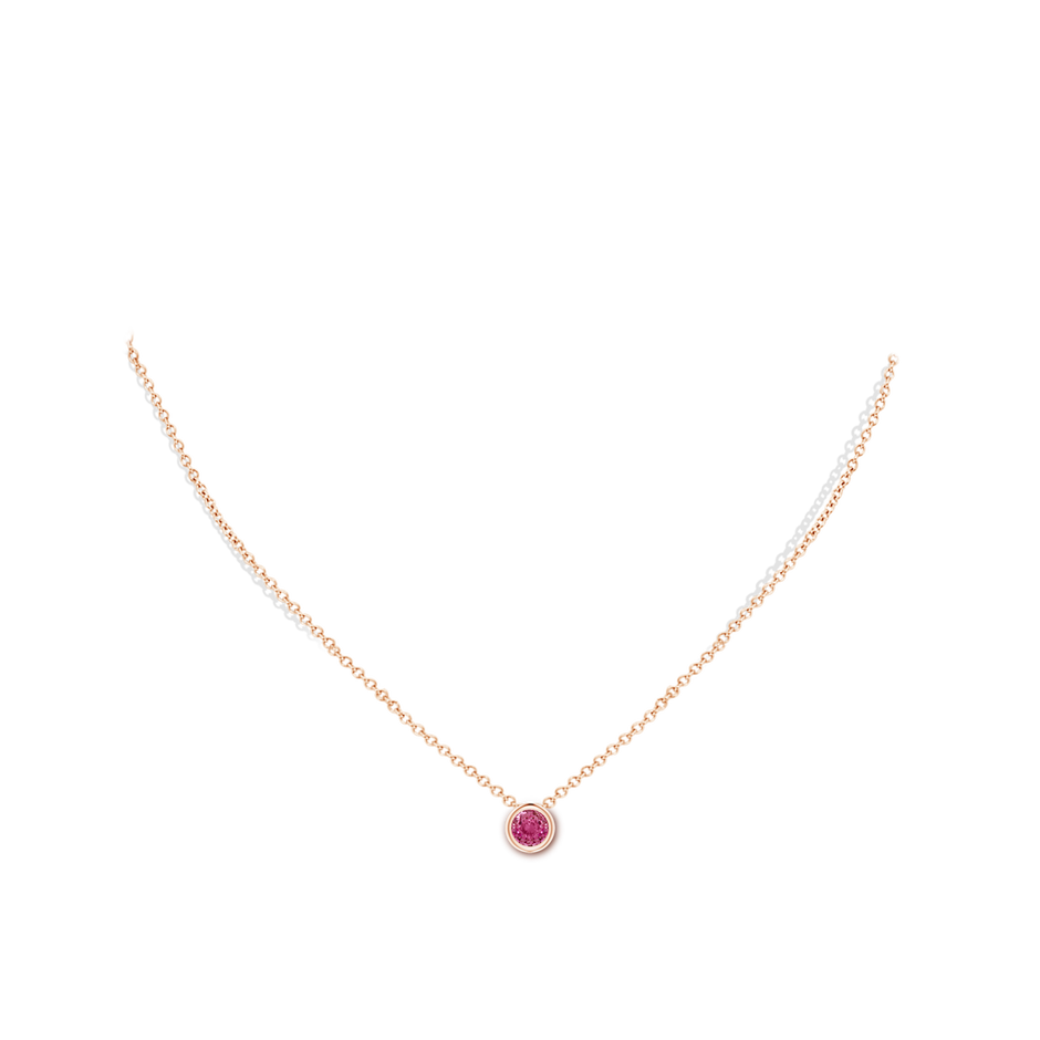 5mm AAAA Bezel-Set Round Pink Sapphire Solitaire Pendant in Rose Gold body-neck