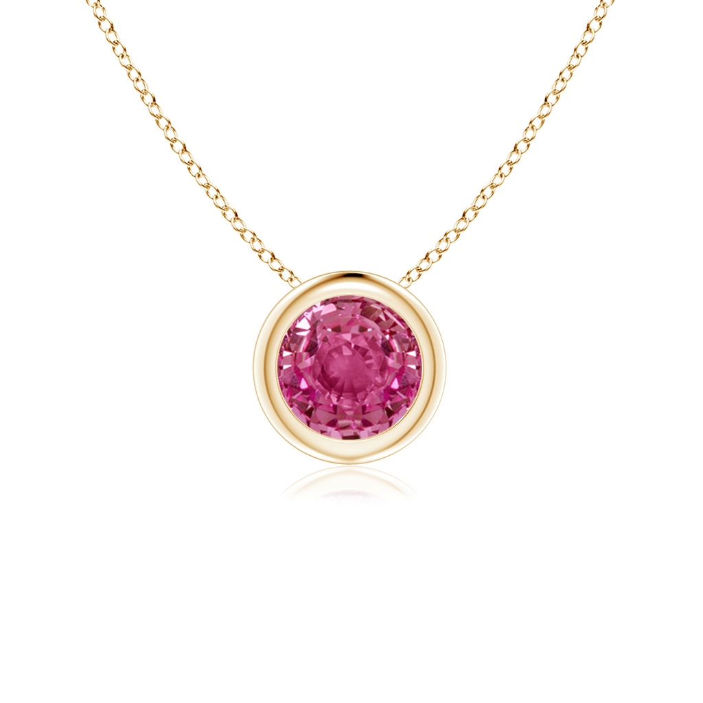 5mm AAAA Bezel-Set Round Pink Sapphire Solitaire Pendant in Yellow Gold