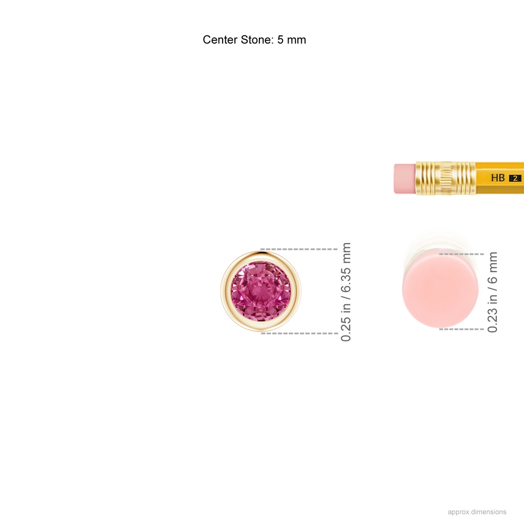 5mm AAAA Bezel-Set Round Pink Sapphire Solitaire Pendant in Yellow Gold Ruler