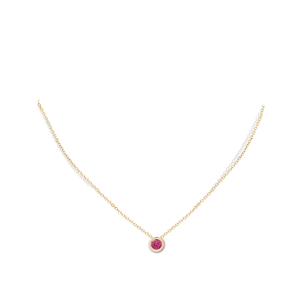 5mm AAAA Bezel-Set Round Pink Sapphire Solitaire Pendant in Yellow Gold Body-Neck