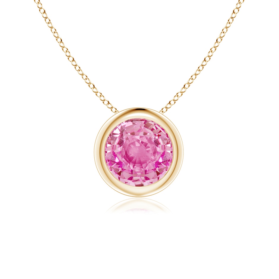6mm AA Bezel-Set Round Pink Sapphire Solitaire Pendant in Yellow Gold 