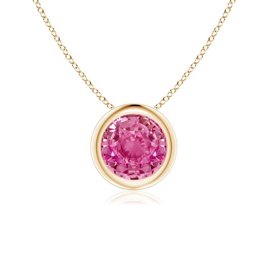 6mm AAA Bezel-Set Round Pink Sapphire Solitaire Pendant in Yellow Gold 