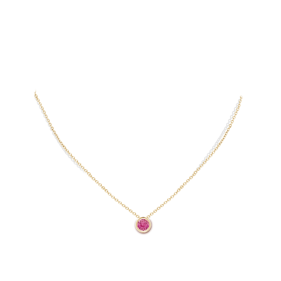 6mm AAA Bezel-Set Round Pink Sapphire Solitaire Pendant in Yellow Gold pen