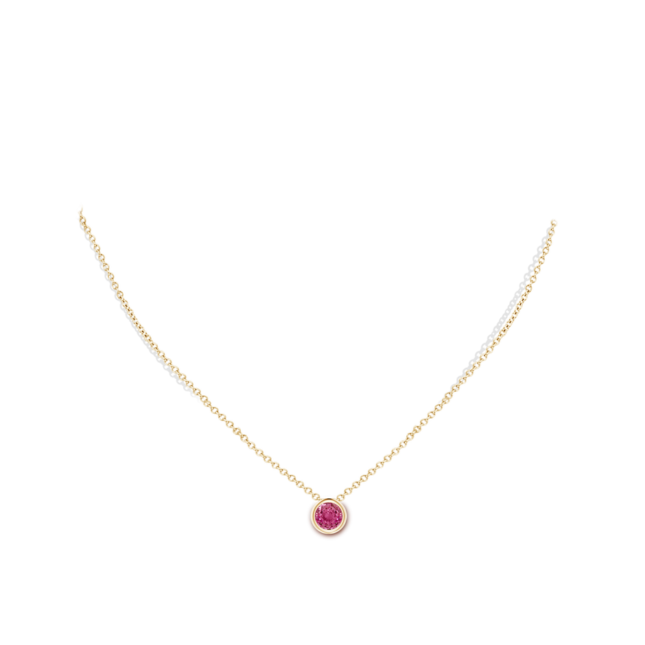 6mm AAAA Bezel-Set Round Pink Sapphire Solitaire Pendant in 18K Yellow Gold pen