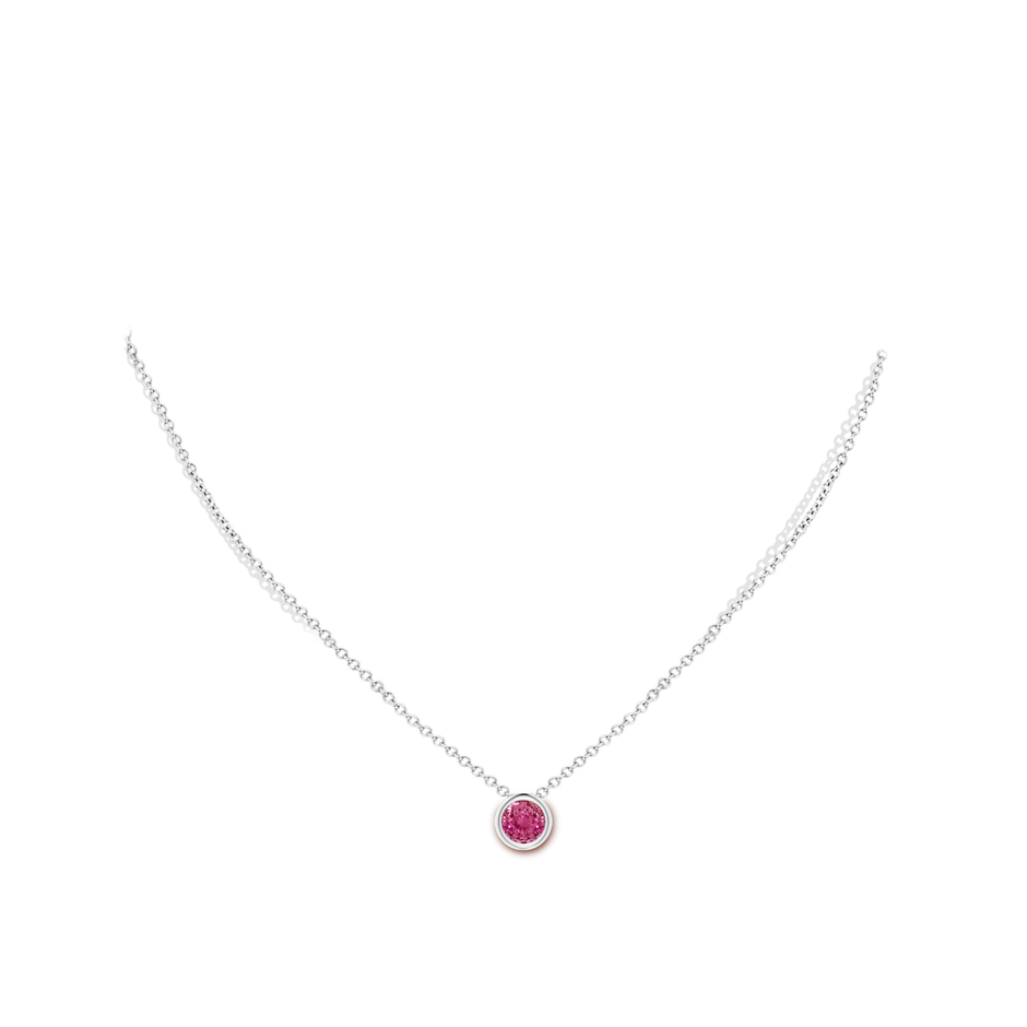 6mm AAAA Bezel-Set Round Pink Sapphire Solitaire Pendant in P950 Platinum pen