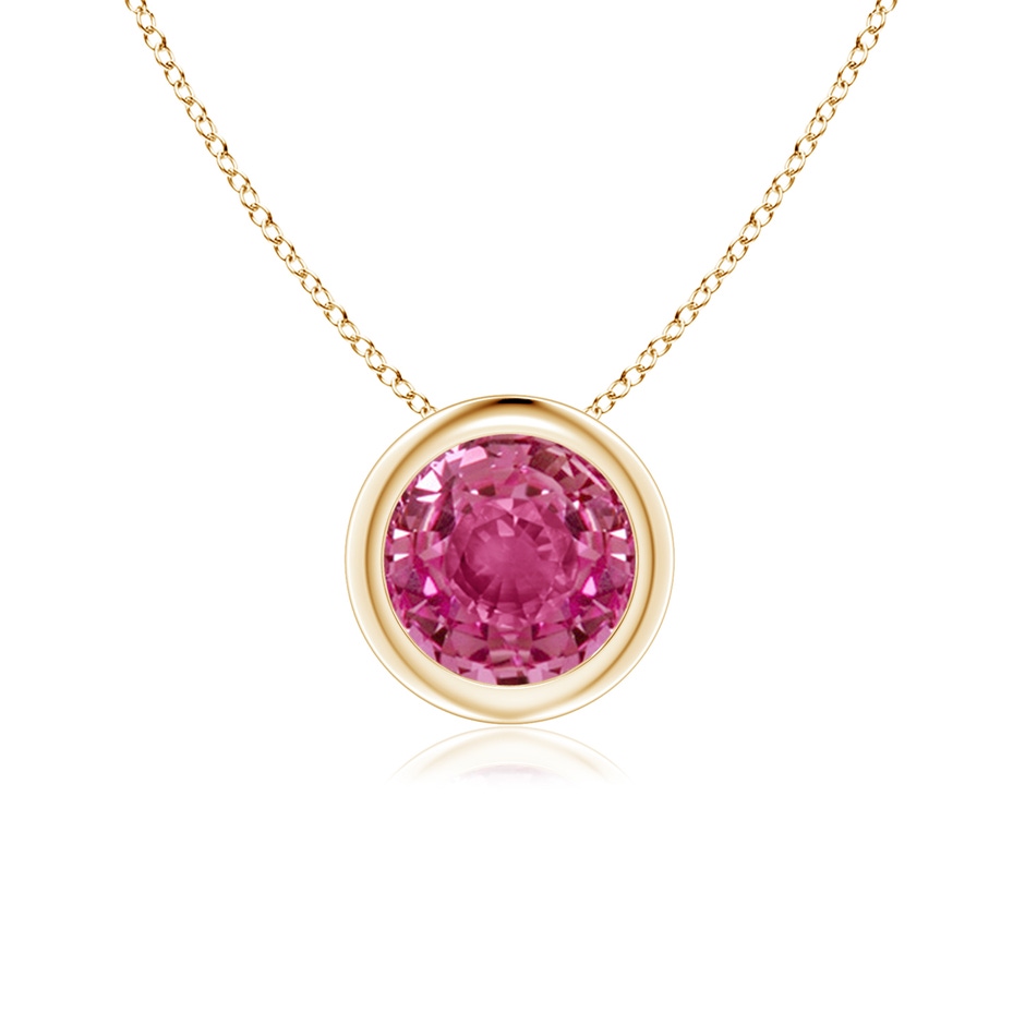 6mm AAAA Bezel-Set Round Pink Sapphire Solitaire Pendant in Yellow Gold 