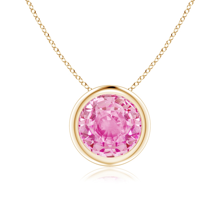 7mm A Bezel-Set Round Pink Sapphire Solitaire Pendant in Yellow Gold 