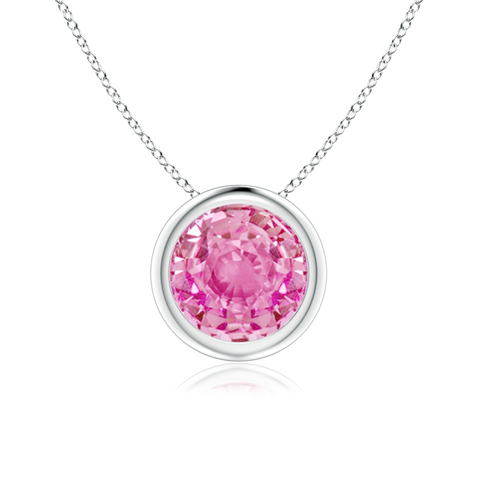 7mm AA Bezel-Set Round Pink Sapphire Solitaire Pendant in 18K White Gold 