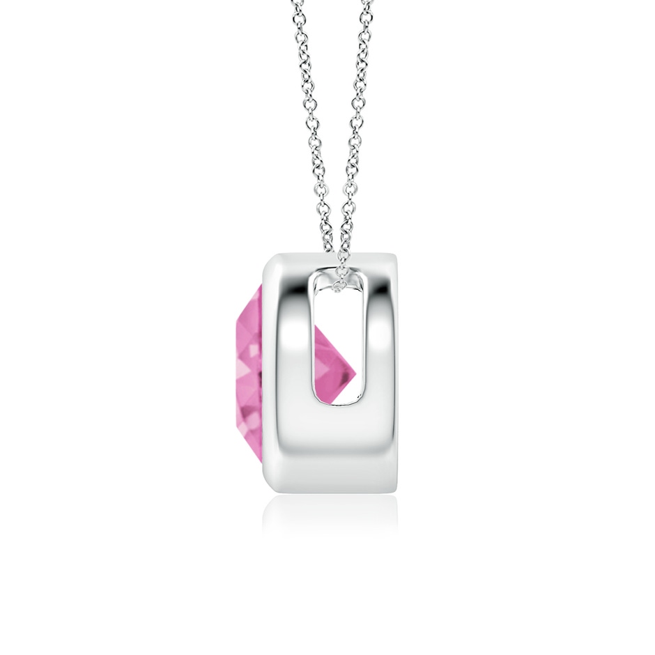 7mm AA Bezel-Set Round Pink Sapphire Solitaire Pendant in 18K White Gold side 199