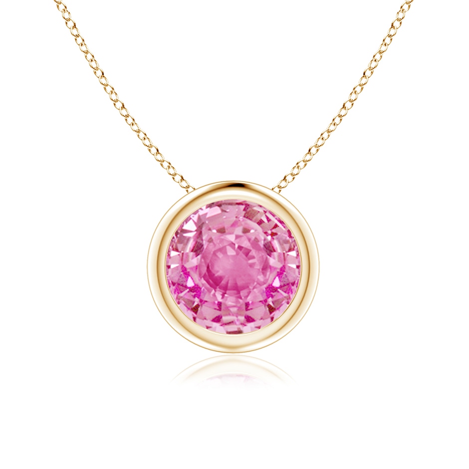 7mm AA Bezel-Set Round Pink Sapphire Solitaire Pendant in 18K Yellow Gold 