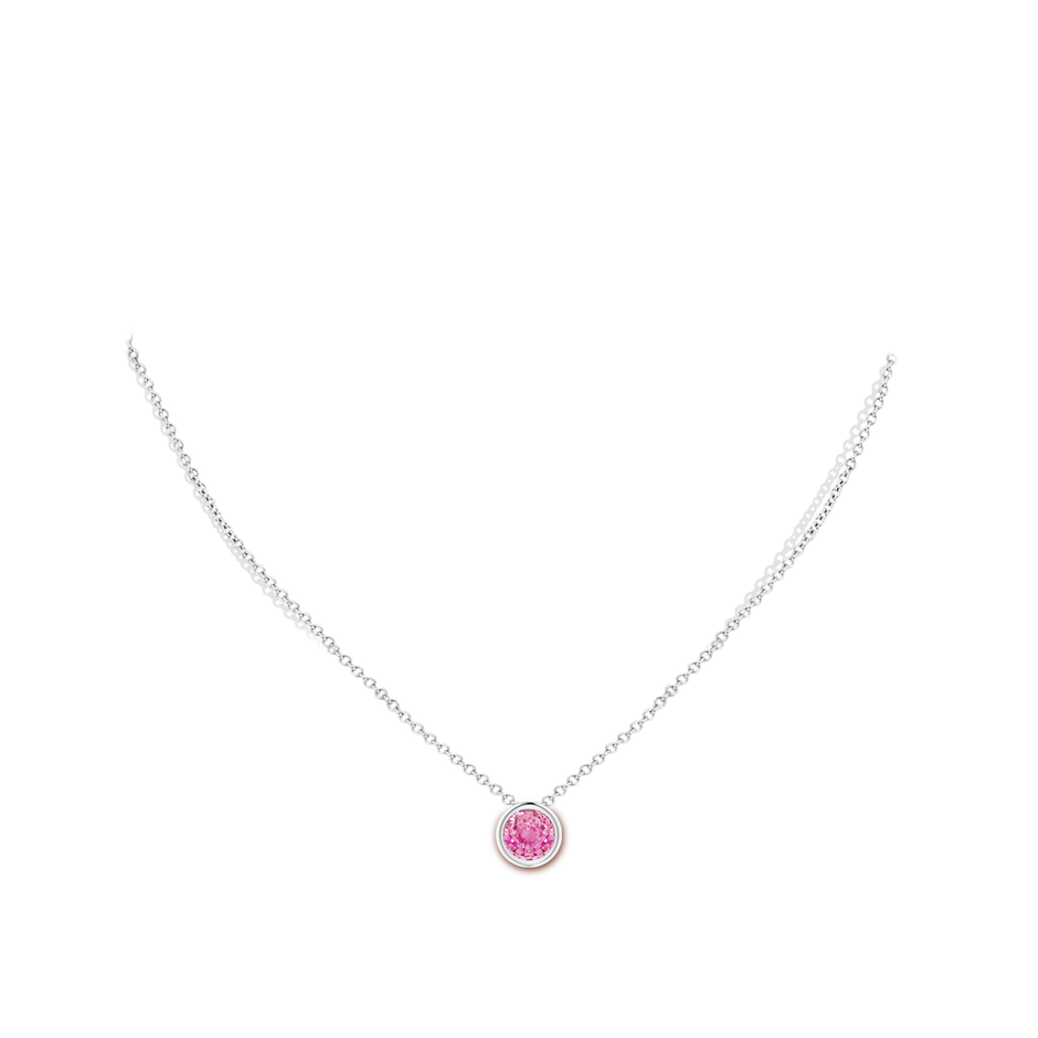 7mm AA Bezel-Set Round Pink Sapphire Solitaire Pendant in White Gold pen