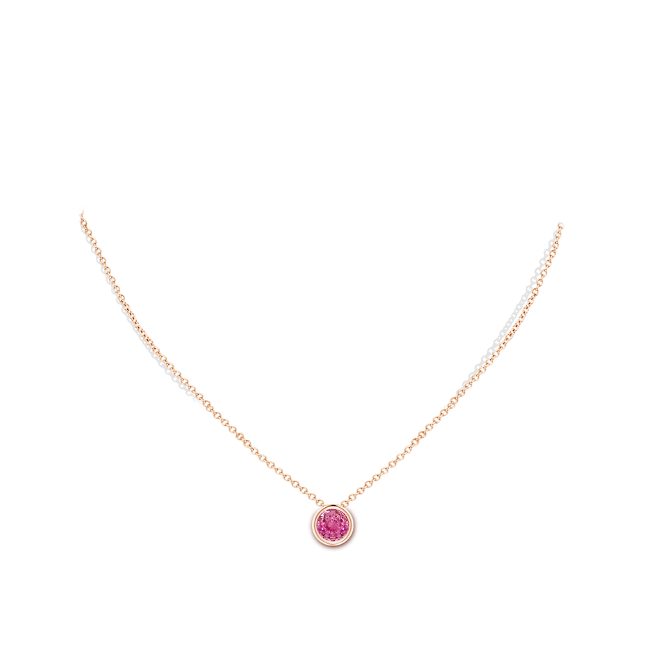 7mm AAA Bezel-Set Round Pink Sapphire Solitaire Pendant in Rose Gold pen