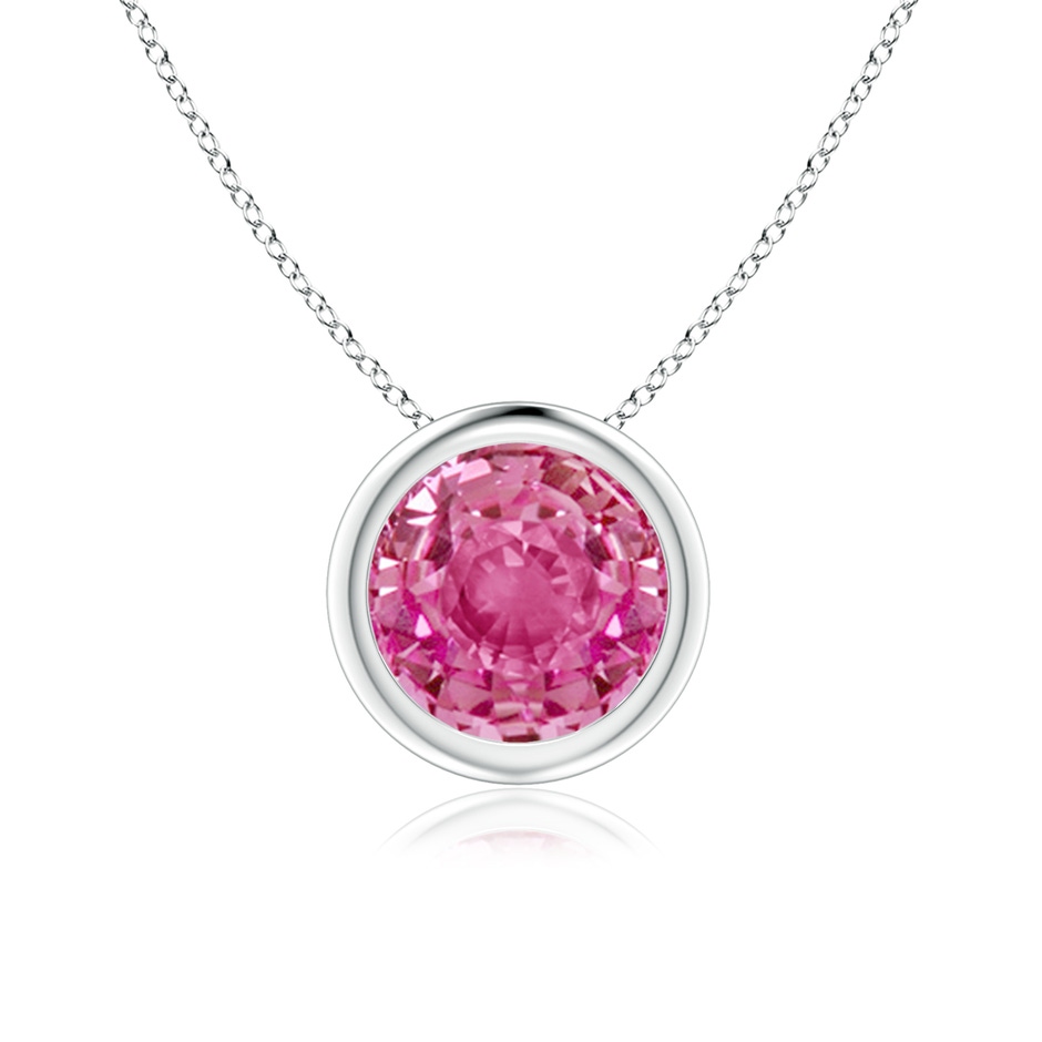 7mm AAA Bezel-Set Round Pink Sapphire Solitaire Pendant in White Gold 