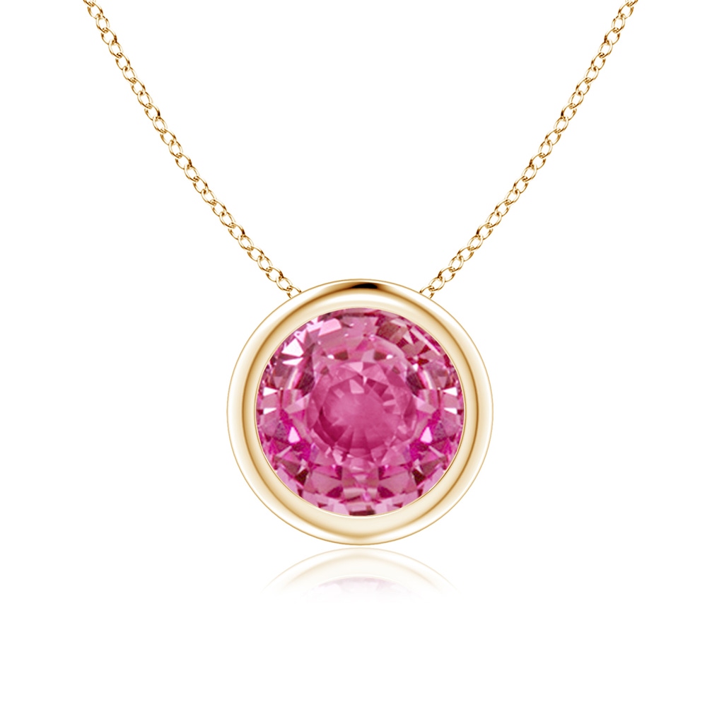 7mm AAA Bezel-Set Round Pink Sapphire Solitaire Pendant in Yellow Gold