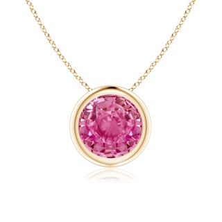 7mm AAA Bezel-Set Round Pink Sapphire Solitaire Pendant in Yellow Gold