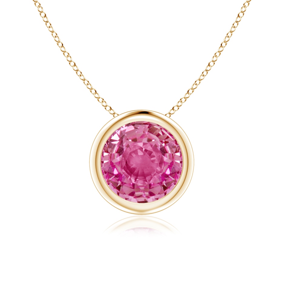 7mm AAA Bezel-Set Round Pink Sapphire Solitaire Pendant in Yellow Gold 