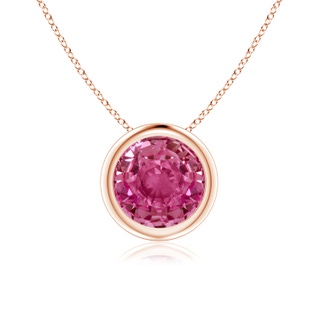 7mm AAAA Bezel-Set Round Pink Sapphire Solitaire Pendant in 9K Rose Gold