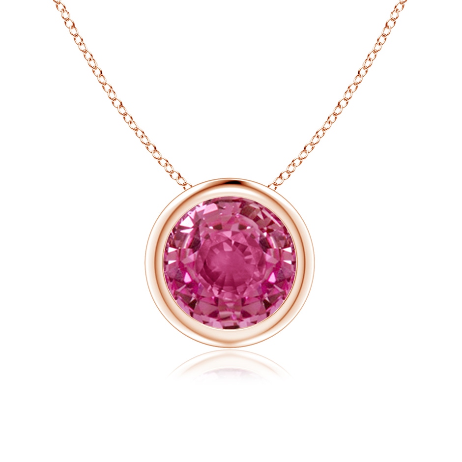 7mm AAAA Bezel-Set Round Pink Sapphire Solitaire Pendant in Rose Gold 