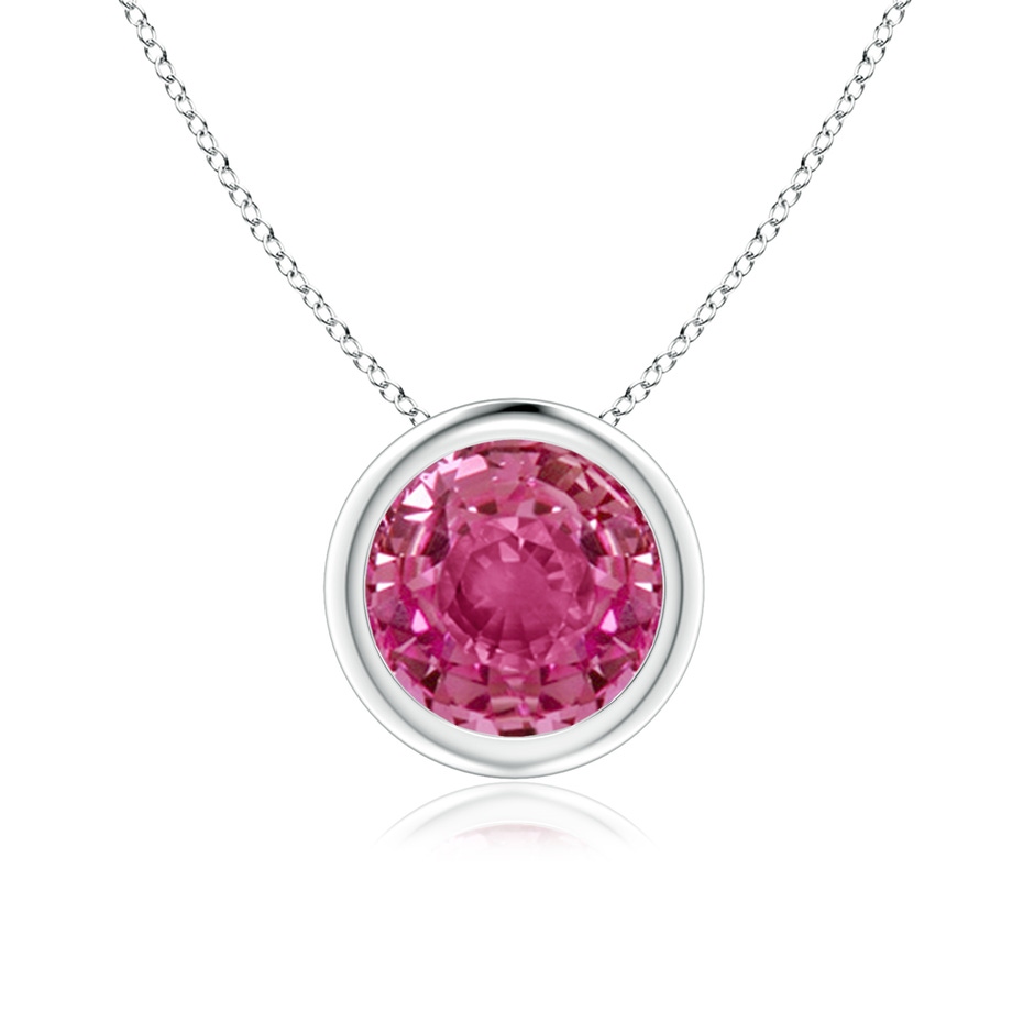 7mm AAAA Bezel-Set Round Pink Sapphire Solitaire Pendant in White Gold 