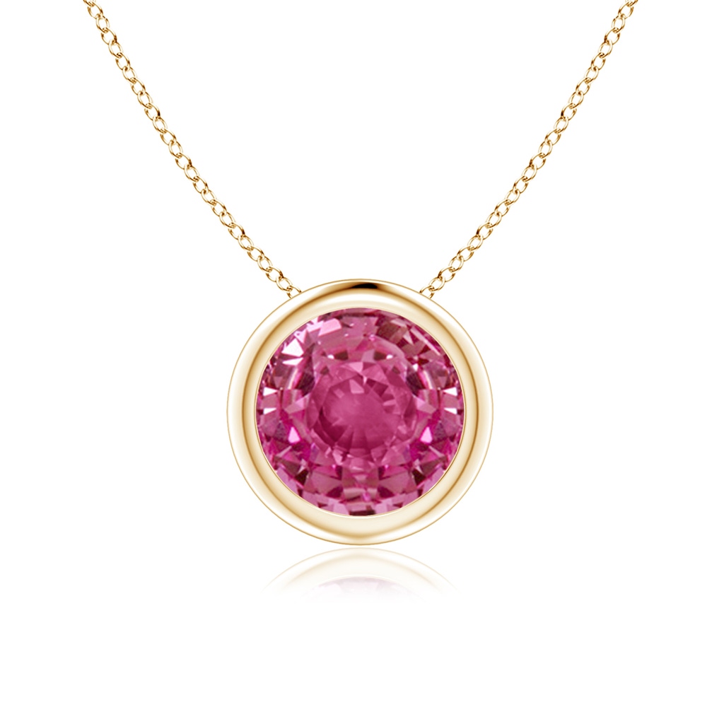7mm AAAA Bezel-Set Round Pink Sapphire Solitaire Pendant in Yellow Gold