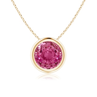7mm AAAA Bezel-Set Round Pink Sapphire Solitaire Pendant in Yellow Gold