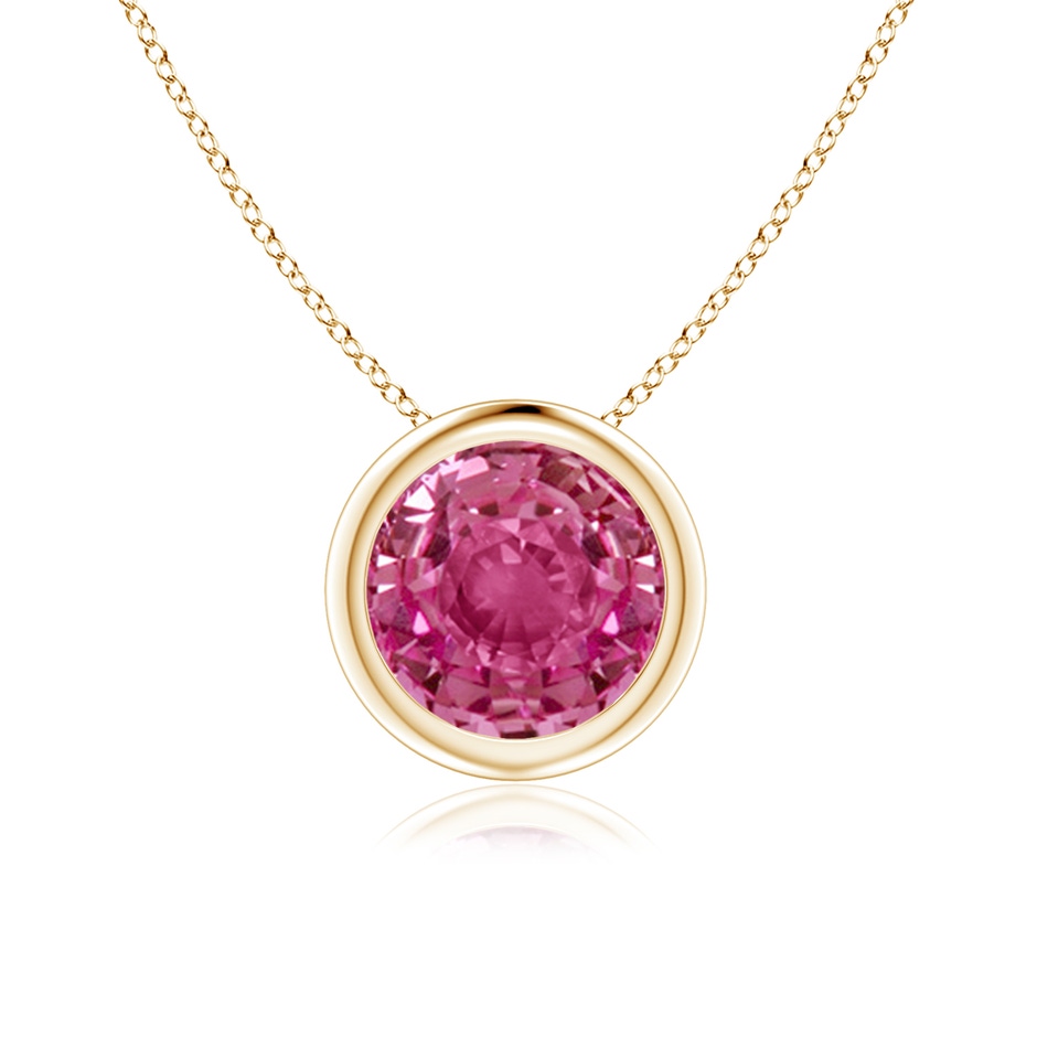 7mm AAAA Bezel-Set Round Pink Sapphire Solitaire Pendant in Yellow Gold 