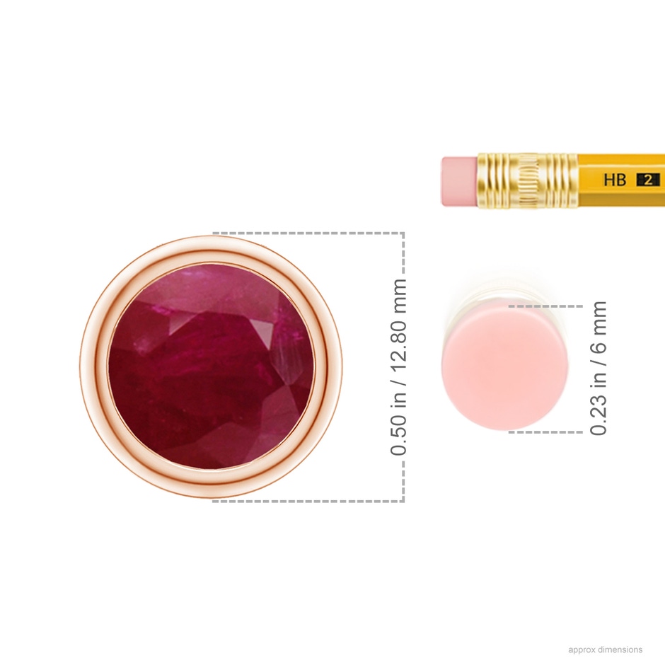 10mm A Bezel-Set Round Ruby Solitaire Pendant in Rose Gold ruler