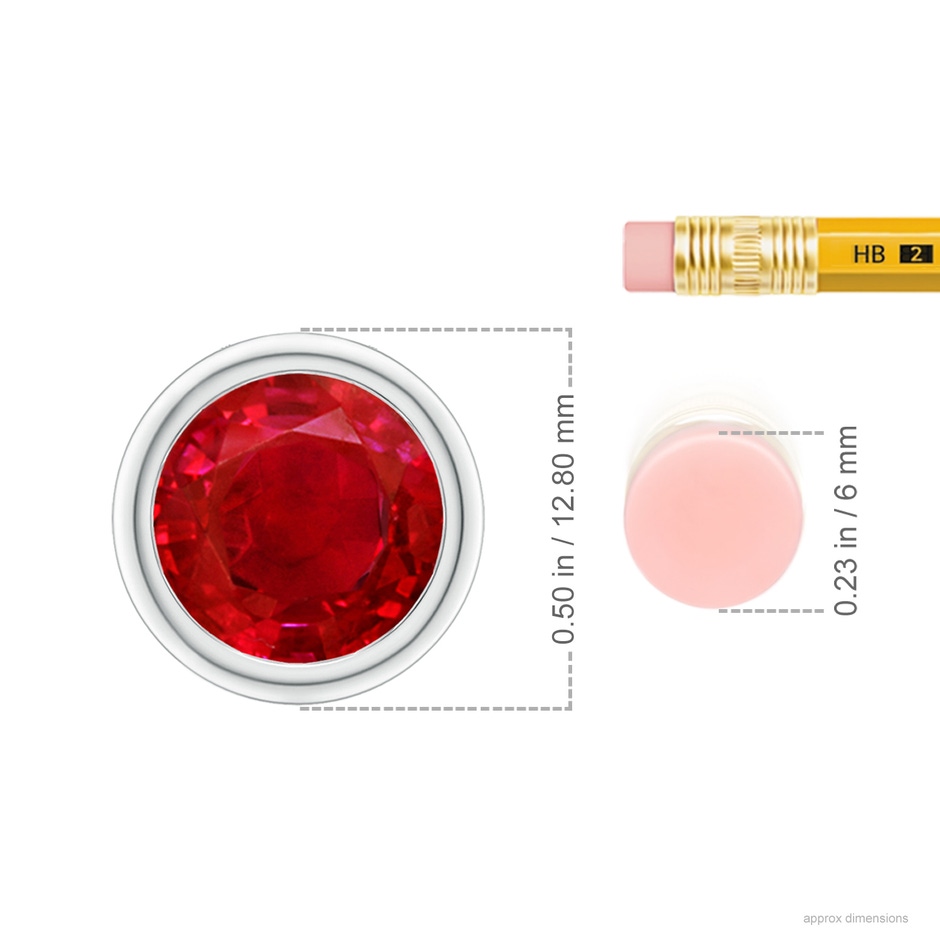 10mm AAA Bezel-Set Round Ruby Solitaire Pendant in P950 Platinum ruler