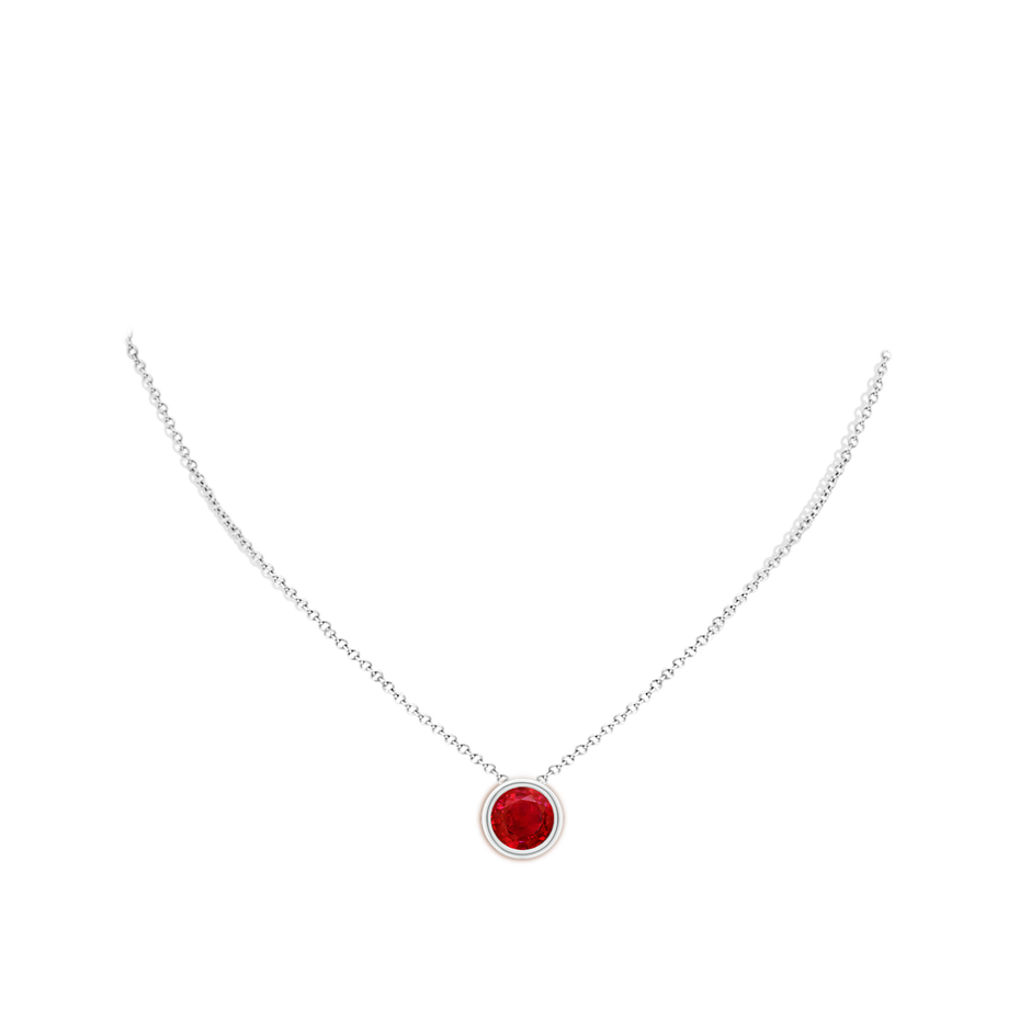 10mm AAA Bezel-Set Round Ruby Solitaire Pendant in P950 Platinum pen