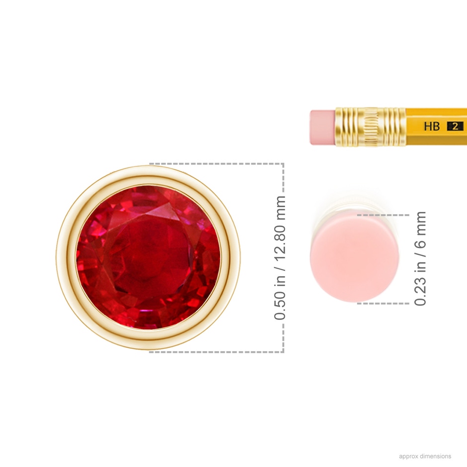 10mm AAA Bezel-Set Round Ruby Solitaire Pendant in Yellow Gold ruler