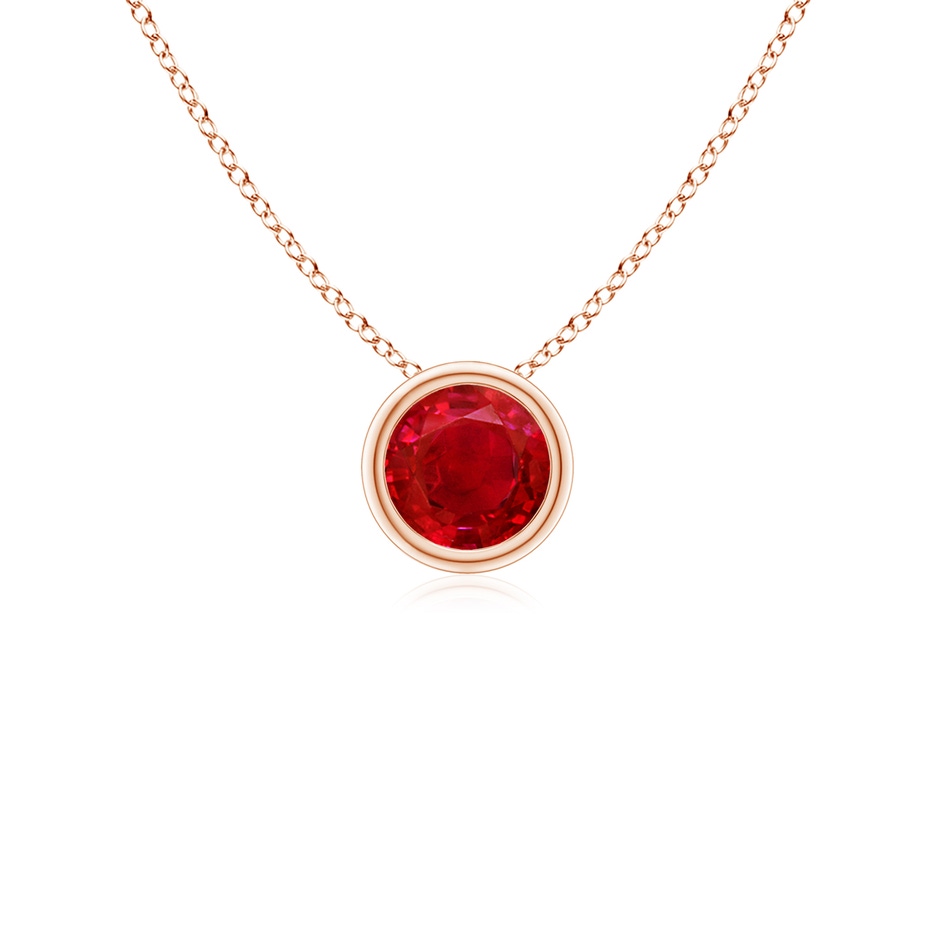 4mm AAA Bezel-Set Round Ruby Solitaire Pendant in Rose Gold 